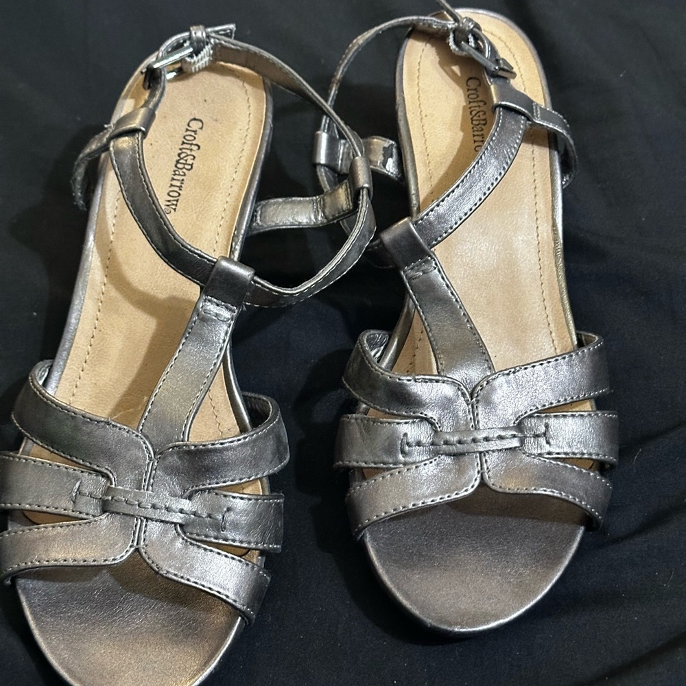 Croft & Barrow Silver Sandals with Adjustable Ankle Strap